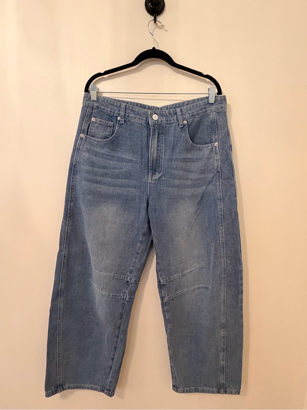 Barrel Leg Denim Jeans - Light Blue